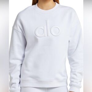 ALO YOGA WHITE CREW NECK PULLOVER